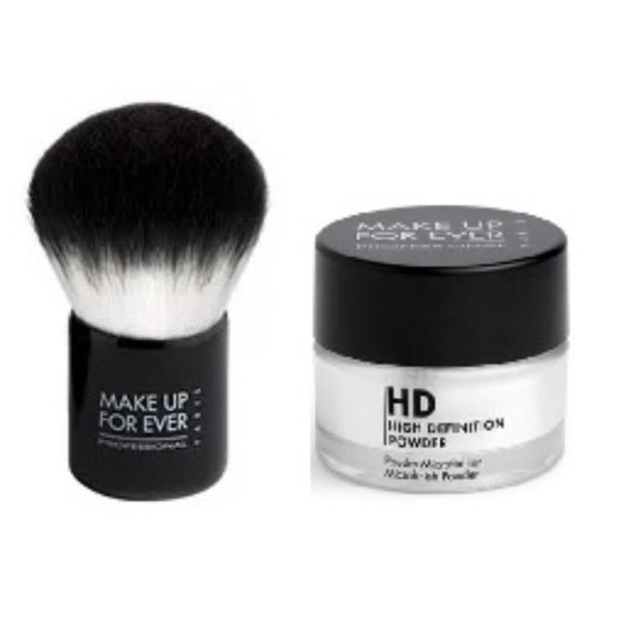 💖NEW MAKE UP FOR EVER $77 SET: HD Kabuki Brush + HD High Definition Powder  NEW - Picture 1 of 15